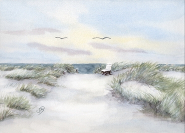 Poster DIN-A4 Way to the Beach  Watercolor Maritime Art Print  Baltic Sea  Beach Dunes Beach path with bench in winter - GM4